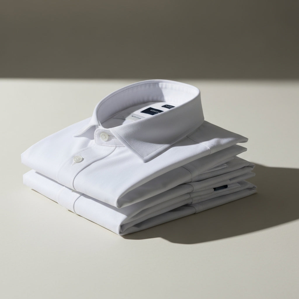 Stack of crisp non-iron dress shirts — how long do non-iron shirts last