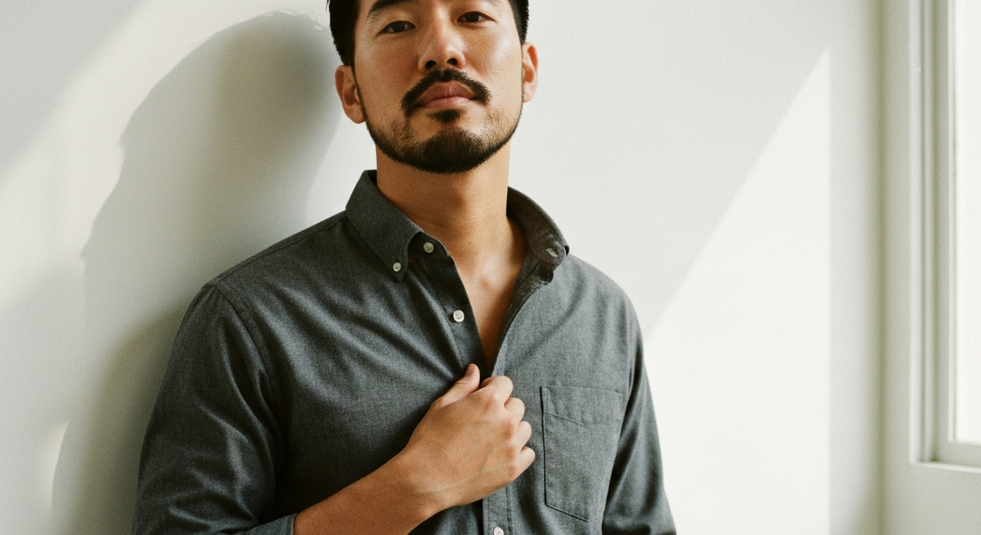 White non-iron dress shirt hanging on hanger — washing care guide