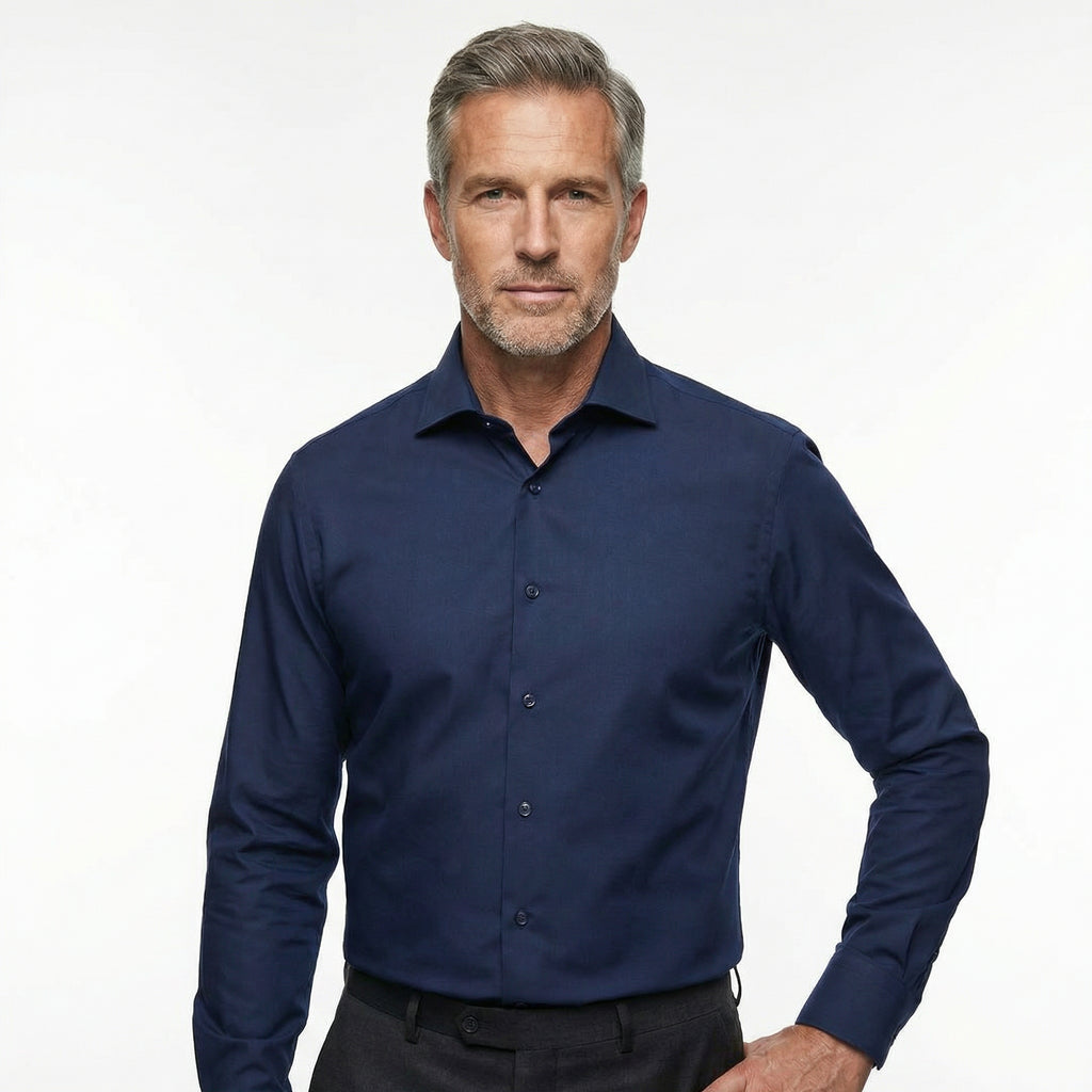 TrueFords non-iron dress shirt folded flat showing zero creases