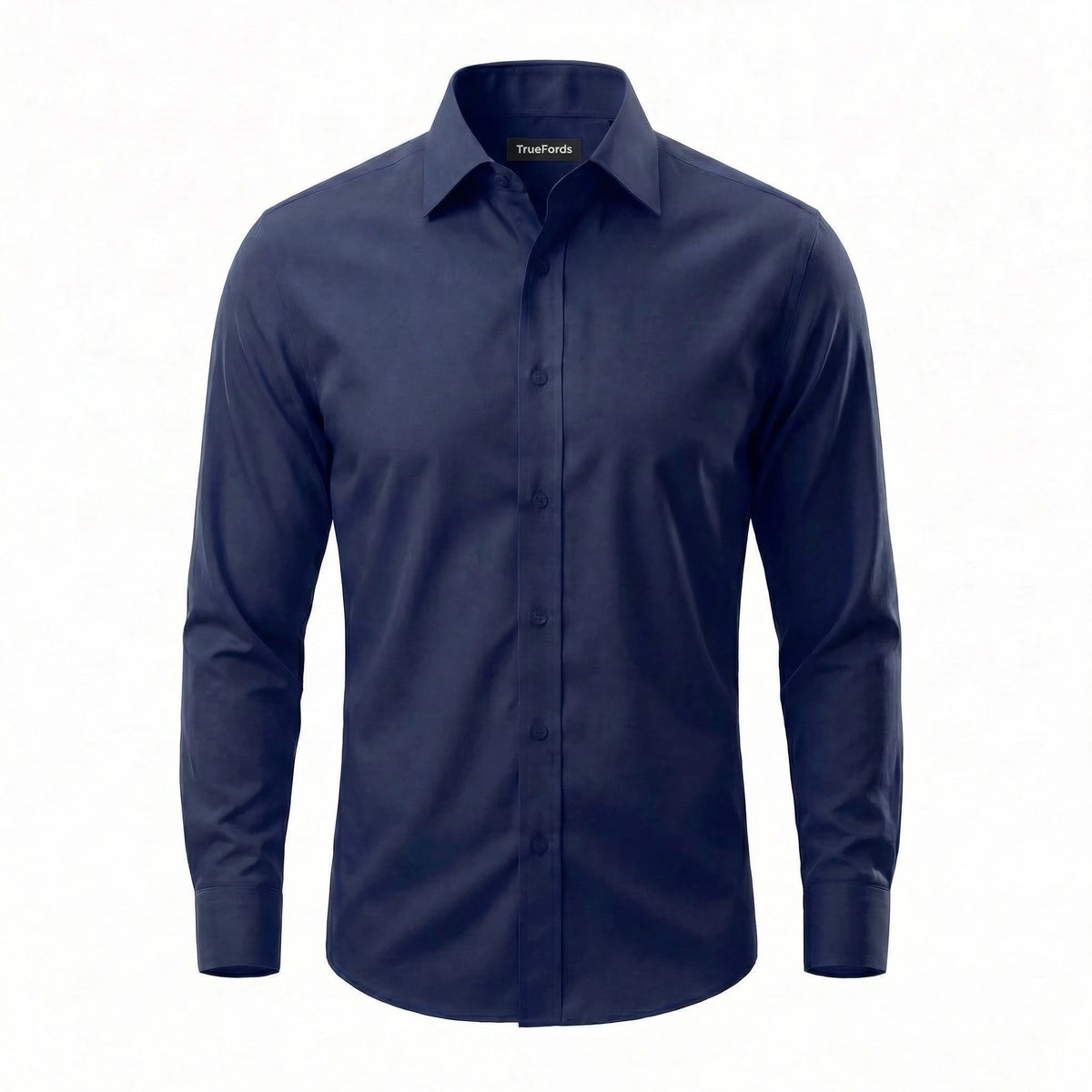 TrueFords non-iron shirt rolled in hand showing wrinkle recovery